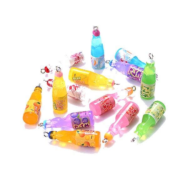 Ramune Soda Bottle Charm | Miniature Pastel Rainbow Glow-In-The-Dark Japanese Marble Drink Pendant | Kawaii Bracelet Necklace Jewelry Supply