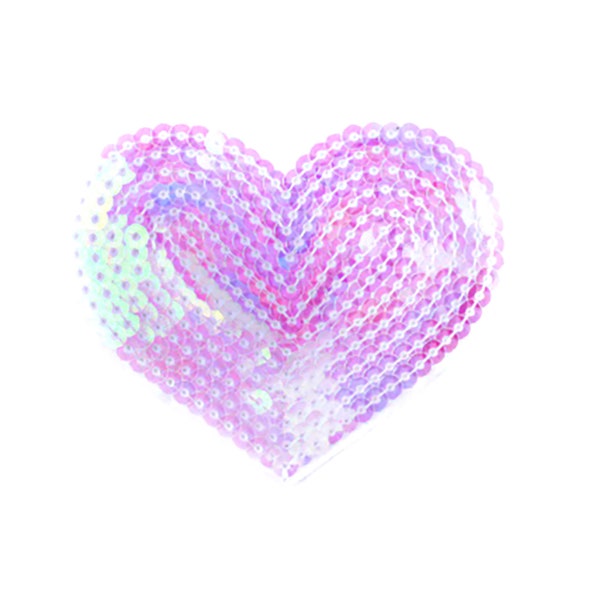 Sequin Iridescent White Heart Patch | Pastel Rainbow Sparkle Iron-On Applique | Kawaii DIY Badge | Girls Teen Backpack Jacket Accessory