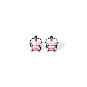 Pink Boba Studs | Mini Kawaii Pastel Happy Bubble Tea Drink Earrings | Tiny Post Earrings | Girls Teen Jewelry Gift