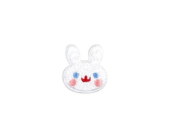 Tiny Bunny Patch | Mini Kawaii Happy Rabbit Face Iron-On Applique | Embroidered DIY Badge | Teen Kids Easter Basket Jacket Lapel Accessory