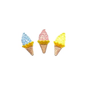 Aufnäher Mini Eistüte Aufnäher | 3x Mini Kawaii Pastell Dessert Sommer Essen Applikationen | Selbstklebende No-Iron Doll Sticker Set