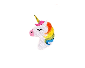 Sleepy Rainbow Unicorn Patch | Kawaii Iron-On Applique | Girls Teen Embroidered Sewing DIY Badge | Fantasy Backpack Jacket Craft Accessory