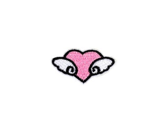 Mini Angelic Heart Patch | Kawaii Angel Cupid Valentine Flying Wings Iron-On Applique | Embroidered Love Badge | Backpack Jacket Accessory