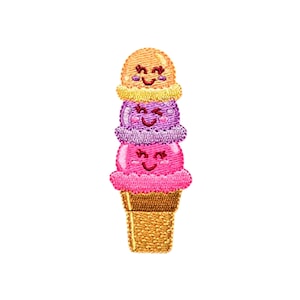 Triple Soop Aufnäher | Kawaii Glückliche Eis Waffe Erdbeere Vanille Bügelbild Applikation Aufbügler | Teenager Mädchen Pastell Rucksack Jacke Zubehör