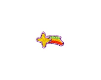 Stick-On Mini Rainbow Shooting Star Patch | Kawaii Pastel Self-Adhesive Sticker DIY Applique | No-Iron Space Galaxy Lapel Craft Accessory