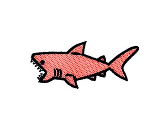 Pink Shark Patch | Kawaii Pastel Ocean Beach Surfer Great White Sand Shark Iron-On Applique Badge | Girls Embroidered DIY Jacket Accessory