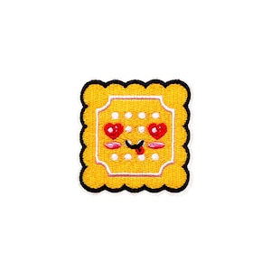 Tea Biscuit Patch | Kawaii Love Custard Cream Cookie Iron-On Applique | Embroidered DIY Badge | Girls Teen Kids Backpack Jacket Accessory