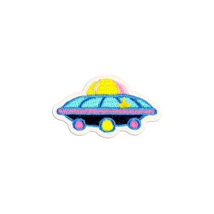 Pastel UFO Patch | Kawaii Space Galaxy Alien Flying Saucer Iron-On Applique | Embroidered DIY Badge | Uchuu Kei Teen Kids Backpack Accessory