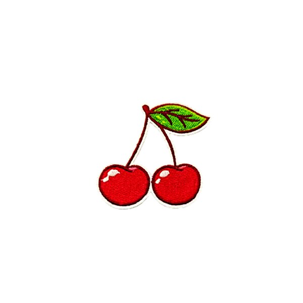 Double Cherry Patch | Red Cherries Iron-On Applique | Good Luck Embroidered DIY Badge | Girls Teen Fruit Backpack Purse Jacket Accessory