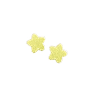 Tiny Yellow Puffy Star Patches | 2x Mini Pastel Kawaii Stars Iron-On Appliques | Teen Girls Fairy Kei DIY Craft Jacket Lapel Badge Set