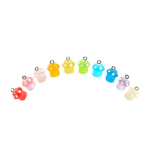 Mushroom Charm | Mini Pastel Rainbow Glow-In-The-Dark Toadstool Fairy Garden Pendant | Tiny Kawaii Necklace Earrings Bracelet Jewelry Supply