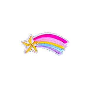 Metallic Rainbow Star Patch | Gold Pastel Shooting Star Iron-On Applique | Embroidered DIY Badge | Kawaii Backpack Jean Jacket Accessory