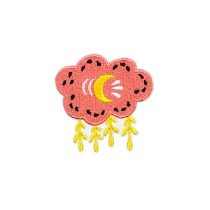 Pink Cloud Patch | Crescent Moon Boho Rain Cloud Iron-On Applique | Embroidered DIY Badge | Girls Teen Festival Jacket Craft Accessory