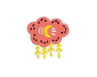Pink Cloud Patch | Crescent Moon Boho Rain Cloud Iron-On Applique | Embroidered DIY Badge | Girls Teen Festival Jacket Craft Accessory
