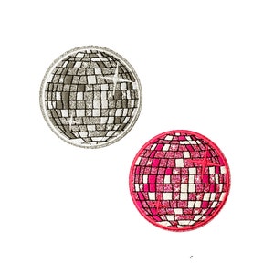 Glitter Disco Ball Patch | Kawaii Sparkle Pink Silver Iron-On Applique | Retro 70&#39;s Mirror Dance Party DIY Badge Backpack Jacket Craft Patch