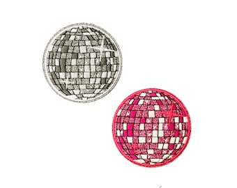 Glitzer Disco Ball Aufnäher | Kawaii Funkeln Rosa Silber Bügelbild | Retro 70er Spiegel Dance Party DIY Abzeichen Rucksack Jacke Craft Patch