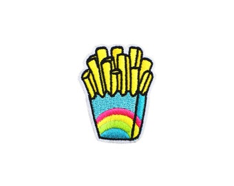 Rainbow Fries Patch | Pastel Kawaii Junk Fast Food French Fry Iron-On Applique | Girls Drive-Thru DIY Badge | Backpack Jacket Accessory