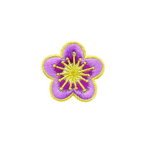Lavendel Kirschblüte Aufnäher | Japanische Sakura Blume Bügelbild Applikation | Metallic Gold gesticktes DIY Abzeichen | Rucksack-Jacken-Accessoire