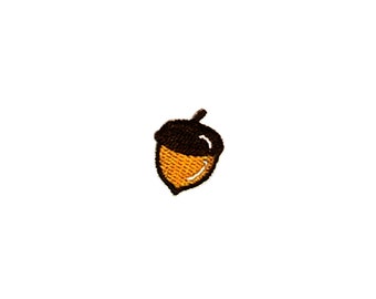 Stick-On Tiny Acorn Nut Patch | Mini Fall Autumn Harvest Chipmunk Self-Adhesive Sticker Applique | Embroidered DIY Lapel Badge