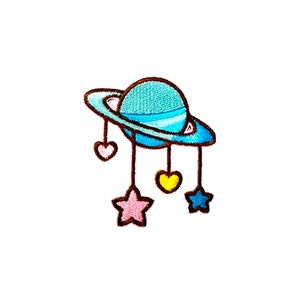 Stick-On Kawaii Planet Patch | Pastel Star Heart Space Galaxy Self-Adhesive Sticker Applique Badge | Girls Teen Jacket Backpack Accessory