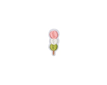 Stick-On Dango Dumpling Patch | Mini Pastel Kawaii Japanese Mochi Dessert Self-Adhesive Sticker Applique | Embroidered No-Iron Lapel Badge