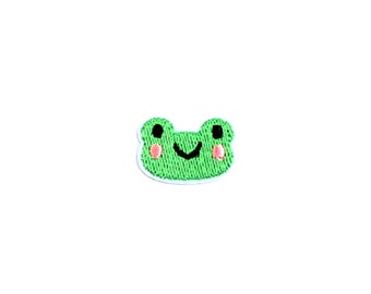 Winziger Frosch Aufnäher | Mini Kawaii Froggy Gesicht Bügelbild Applikation | Gestickter DIY Badge | Teen Kinder Osterkorb Jacke Revers Accessoire