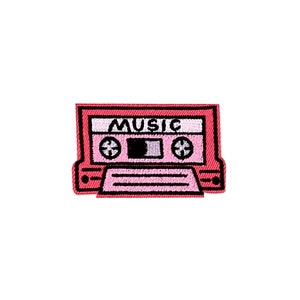 Cassette Tape Patch | Kawaii Pink Retro 80&#39;s 90&#39;s Mix Tape Music Iron-On Applique DIY Badge Sticker | Teen Mixtape Backpack Jacket Accessory