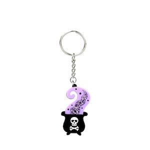 Kessel Schlüsselanhänger | Halloween Lila Zauberer Sparkle Acryl Schlüsselanhänger | Hexengebräu Magie Zauber Poison Schlüsselanhänger | Geldbörse Accessoire Tag Geschenk