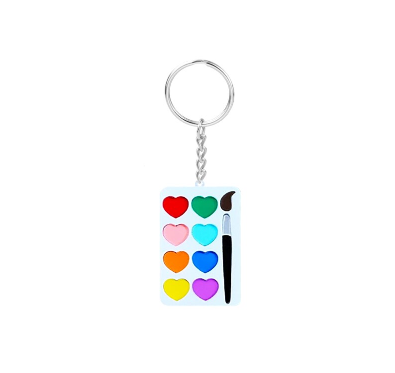 Watercolor Palette Keychain Kawaii Rainbow Heart Paint Acrylic Key