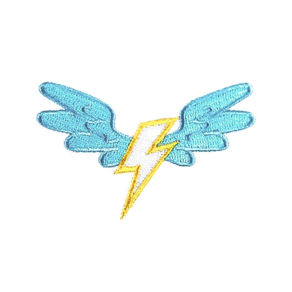 Lightning Wings Patch | Pastel Kawaii Flying Thunder Bolt Angel Iron-On Applique | Embroidered DIY Badge | Teen Backpack Jacket Accessory