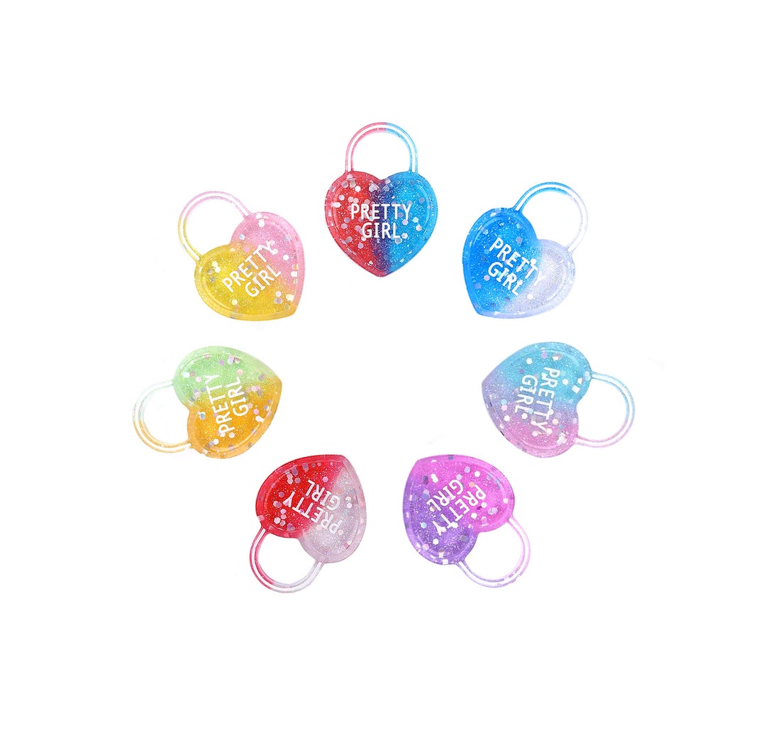 Mini Lock Charm Heart Lock Charm | Mini Kawaii Pastel Rainbow Glitter Ombre Love Lock ...