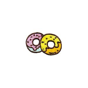 Mini Double Donut Patch | Pastel Kawaii Pastry Doughnut Iron-On Applique | DIY Novelty Badge | Teen Kids Foodie Backpack Jacket Accessory