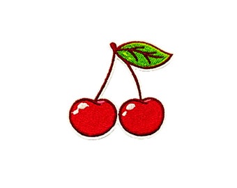 Double Cherry Patch | Red Cherries Iron-On Applique | Good Luck Embroidered DIY Badge | Girls Teen Fruit Backpack Purse Jacket Accessory