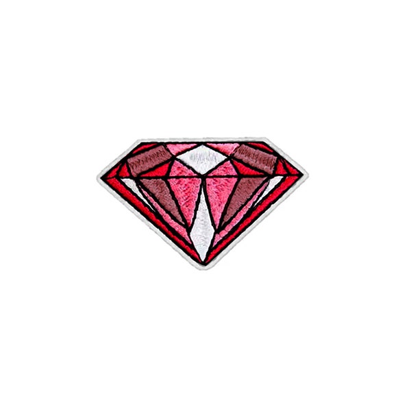 Pink Diamond Patch | Pastel Gem Ruby Jewel Crystal Iron-On Applique | Embroidered DIY Jewelry Badge | Girls Teen Backpack Jacket Accessory