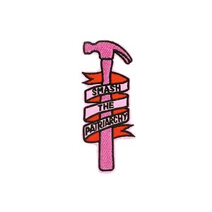 Smash The Patriarchy Patch | Womens Rights Girl Power Feminist Iron-On Applique | Embroidered Pink Hammer DIY Badge | Feminism Accessory