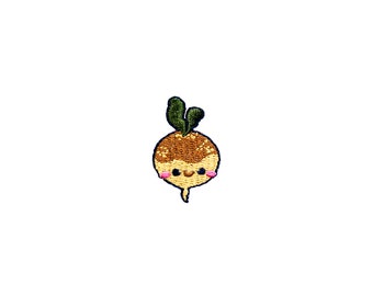 Mini parche de nabo / Aplique termoadhesivo de raíz de verdura kawaii feliz / Insignia bordada vegana vegetariana DIY / Accesorio para solapa de chaqueta