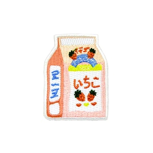 Patch de leite de morango | Aplique termocolante de caixa de leite rosa japonesa kawaii | Emblema bordado faça você mesmo | Acessório para mochila escolar
