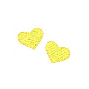 Tiny Yellow Heart Patches | 2x Mini Pastel Heart Love Iron-On Appliques | Embroidered DIY Badge Set | Baby Doll Lapel Jacket Accessory
