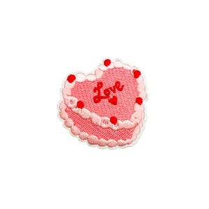 Pink Icing Vintage Heart Cake Patch | Love Birthday Cake Baby Shower Gender Reveal Bakery Iron-On Applique | Embroidered DIY Craft Accessory