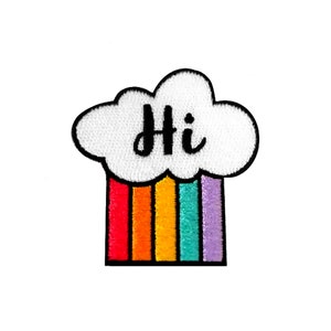&#39;Hi&#39;-patch Rainbow Cloud | Fairy Kei Kawaii groet opstrijkappliqué | Geborduurde DIY-badge | Ambachtelijk accessoire voor tienerrugzak voor meisjes