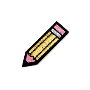 Pencil Patch | Art School #2 Metallic Iron-On Applique | Embroidered Novelty Badge | Artist Teacher Student Kids Teen Backpack Accessory