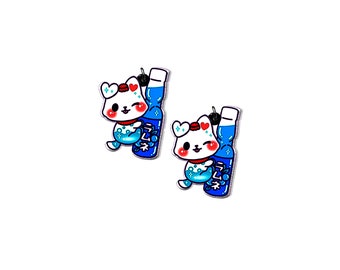 Pingente de gatinho Ramune | 1 peça de pingente de acrílico com garrafa de refrigerante em forma de gato japonês azul | Brincos, colar, pulseira, acessórios para joias faça você mesmo