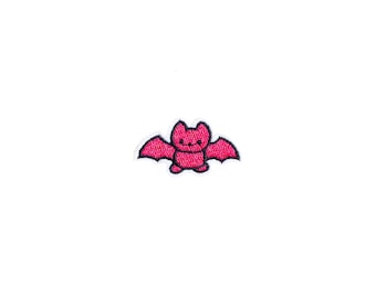 Mini Pink Bat Patch | Kawaii Halloween Vampire Bat Iron-On Applique | Embroidered DIY Sewing Badge | Girls Teen Backpack Craft Accessory