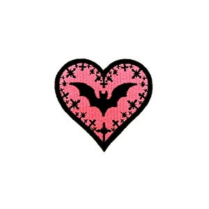 Bat Heart Patch | Hot Pink Coquette Goth Girly Iron-On Applique | Embroidered DIY Badge | Halloween Pinkoween Bag Jacket Craft Accessory