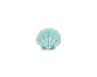 Självhäftande liten snäckskalsplåster | Mini kawaii aquablå pastellfärgad snäckskal självhäftande klistermärkesapplikation | Broderad gör-det-själv-snäcksmärke med havsstrand