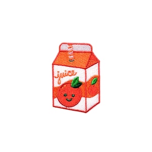 Orange Juice Patch | Kawaii Pastel Lunch Juice Box Drink Carton Iron-On Embroidered Applique Badge | Teen Girls Backpack Jacket Accessory