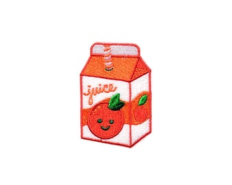 Orange Juice Patch | Kawaii Pastel Lunch Juice Box Drink Carton Iron-On Embroidered Applique Badge | Teen Girls Backpack Jacket Accessory