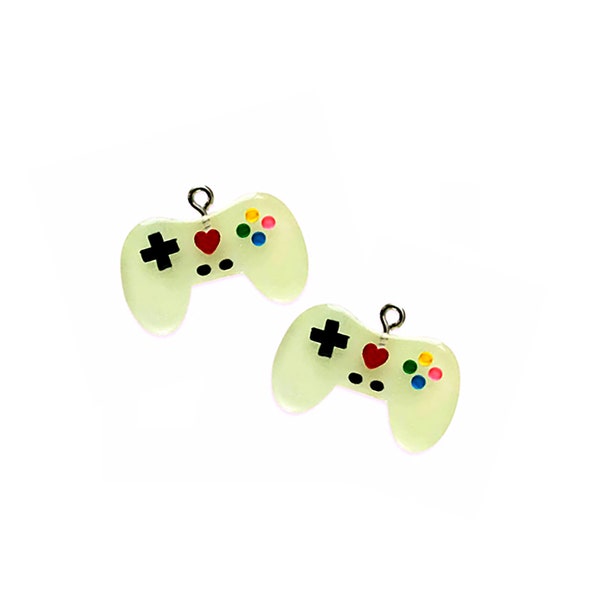 Glow Video Game Controller Charm | Glow-in-the-Dark Mini Kawaii Gamer Girl Pendant | DIY Bracelet Necklace Earrings Craft Jewelry Supply