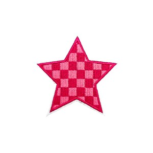 Rosa rutig stjärna-märke | Pastellfärgad kawaii racing schackrutig stryk-på-applikation DIY-märke | Flickigt skaterpunk ryggsäck tonårsjacka tillbehör