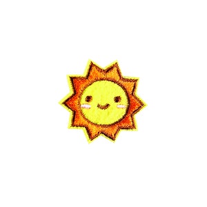 Mini Sunshine Patch | Happy Kawaii Sun Iron-On Applique | Tiny Sunny Day Embroidered DIY Badge | Kids Teen Backpack Jacket Lapel Accessory